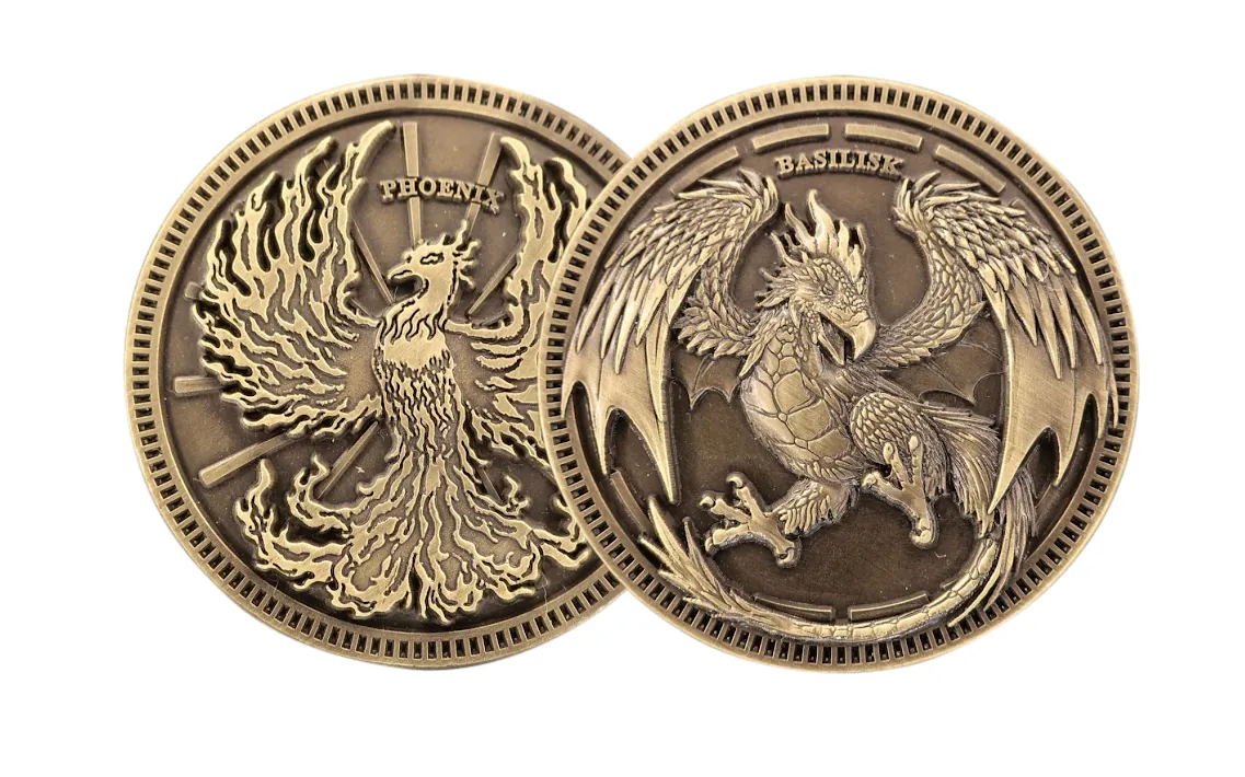 Mythic Mash coin, Phoenix side overlapping the Basilisk side